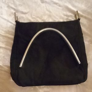 Prada Shoulder Bag Black Tessuto Nylon w/ Silver Tone Metal Handle